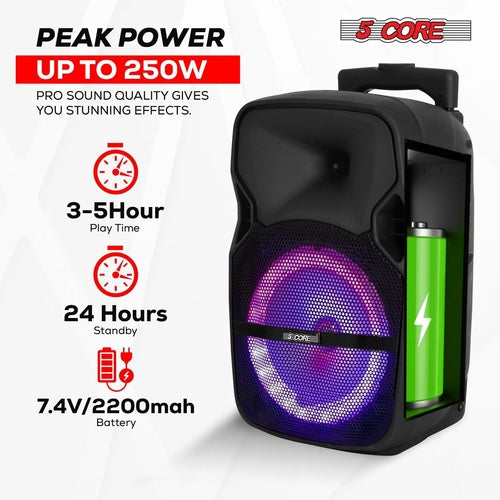 5 Core Party Speaker Bluetooth 250W Big Monster Powered Rechargeable